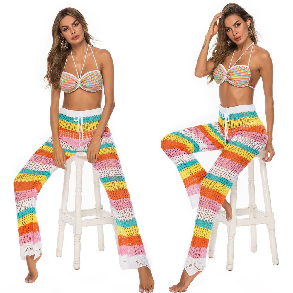 Zara Rainbow Hollow Knit Crochet Bikini and Beach Shorts